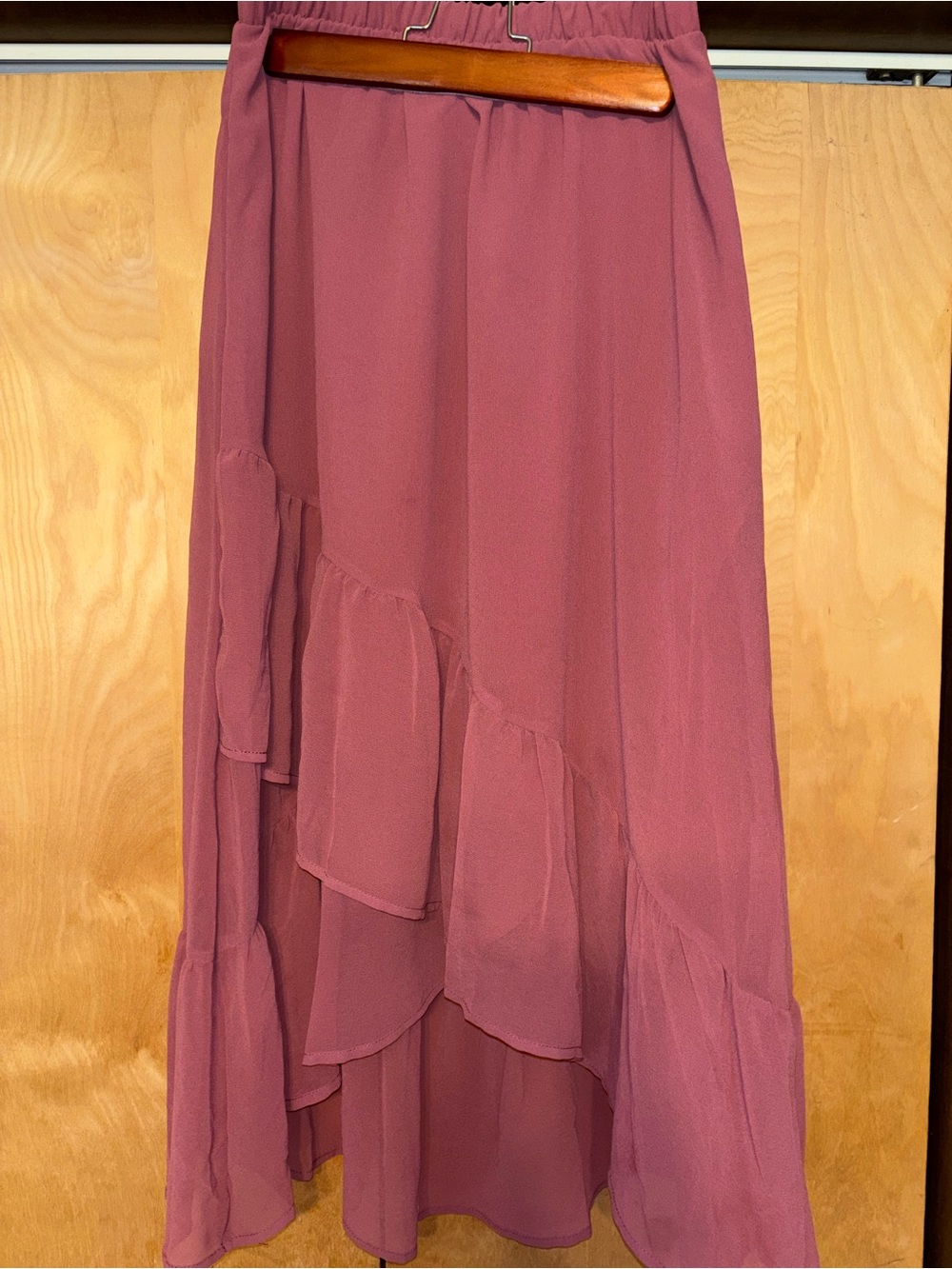 a new day Rose-Mauve Ruffle High-Low Midi Skirt